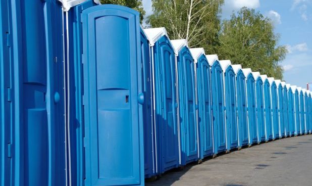 Portable toilets in a line,Emergency Portable Toilet Hire In Essex